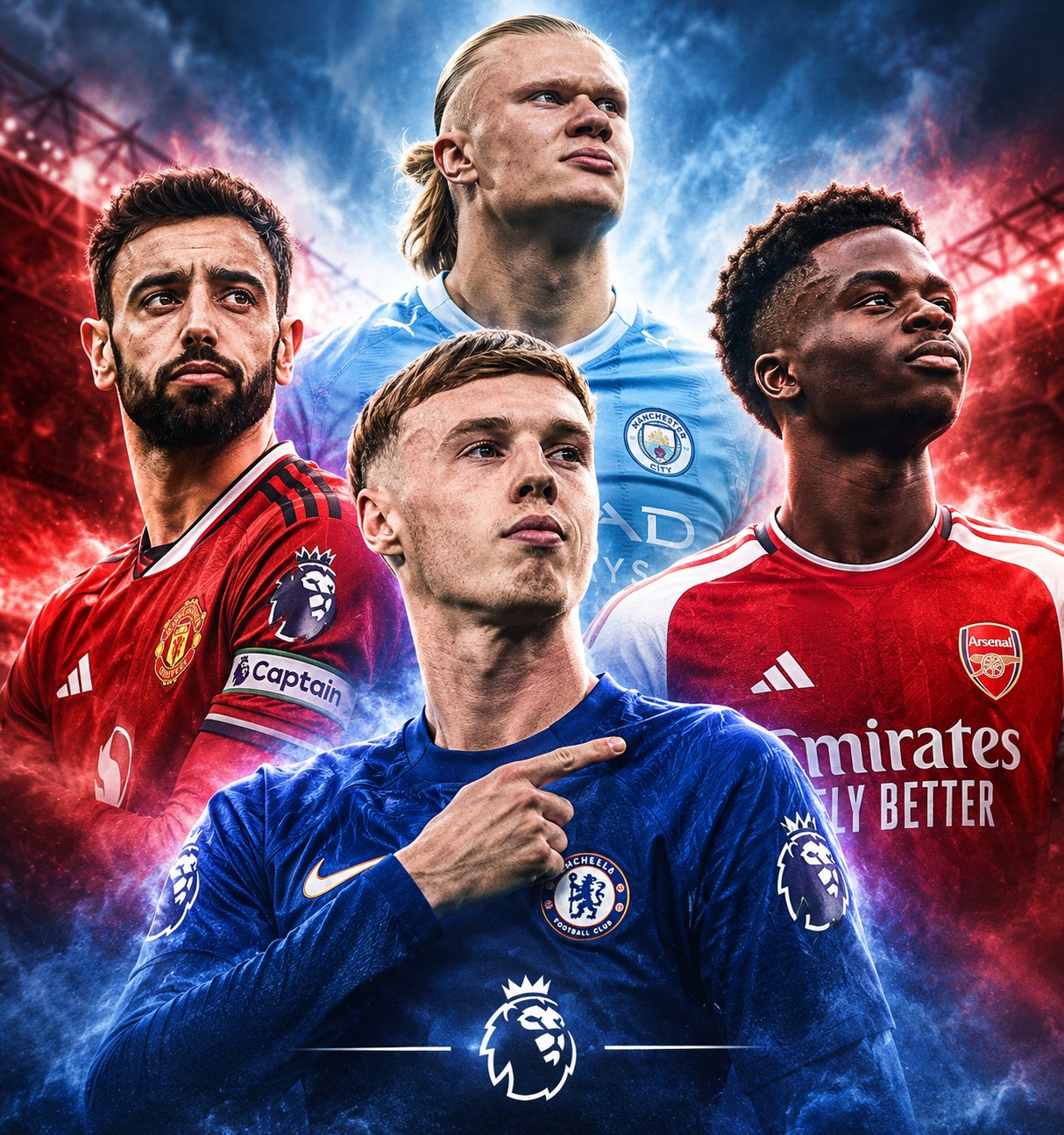 Bruno Fernandes, Erling Haaland, Cole Palmer and Bukayo Saka